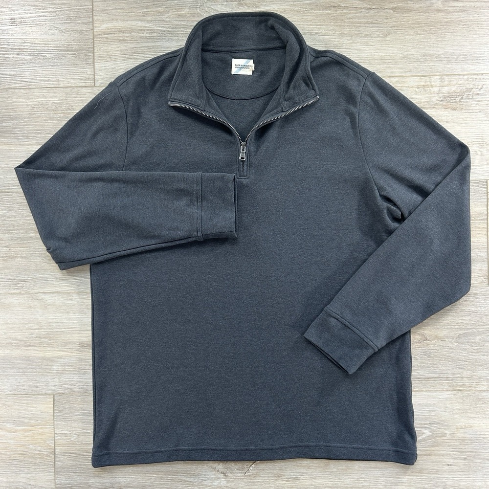 Fair Harbor Sweatshirt Mens L Gray 1/4 Zip Mock Neck Pullover Cotton Blend Logo